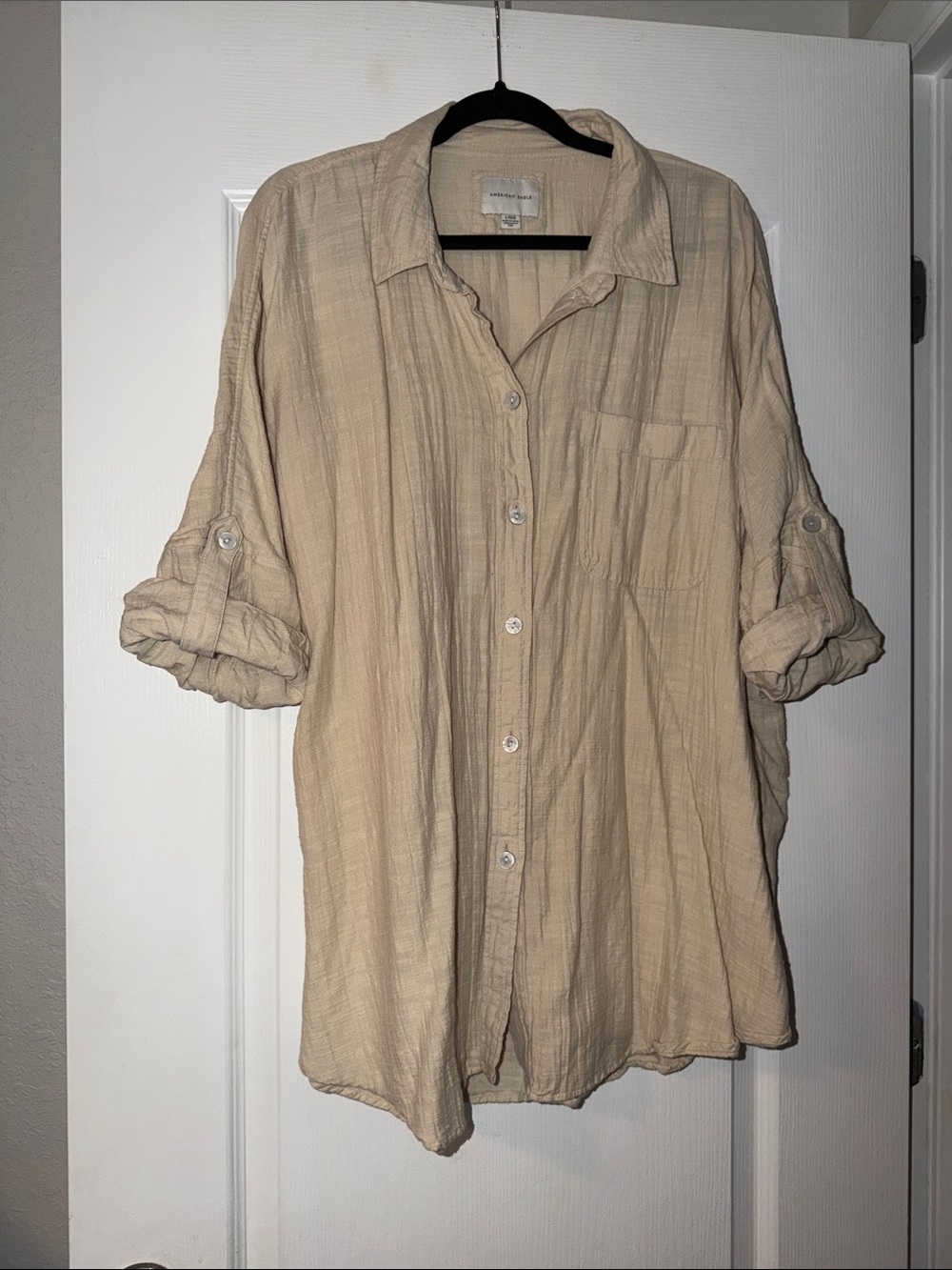 American Eagle Outfitters Beige Button-Down Shirt